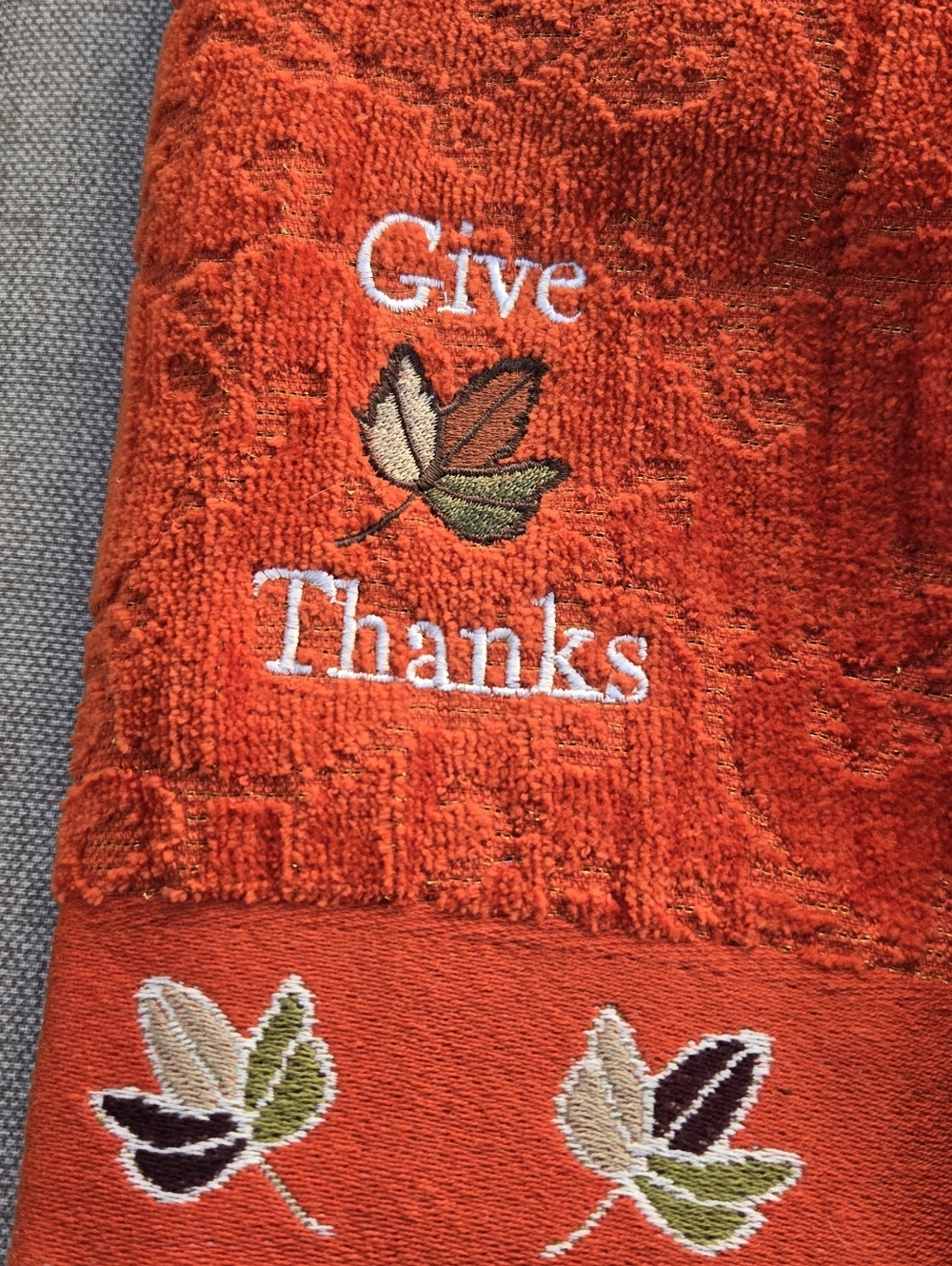 Set Of 4 Harvest Embroidered Fall Kitchen Towels - Orange, Brown, Green, Cream - Picture 2 of 7